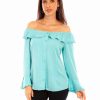 Dresses * | Scully Womens Turquoise Rayon Drapey Ruffle L/S Dress