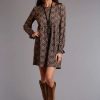 Dresses * | Stetson Womens Brown Rayon/Nylon Paisley Print L/S Dress