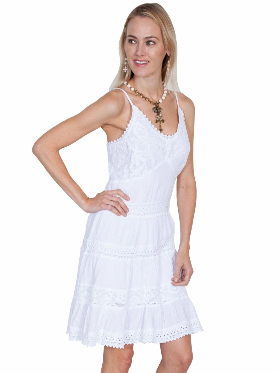 Dresses * | Scully Womens White 100% Cotton Crochet S/L Dress