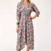 Dresses * | Roper Womens Pink Rayon/Nylon Prairie Paisley S/S Dress