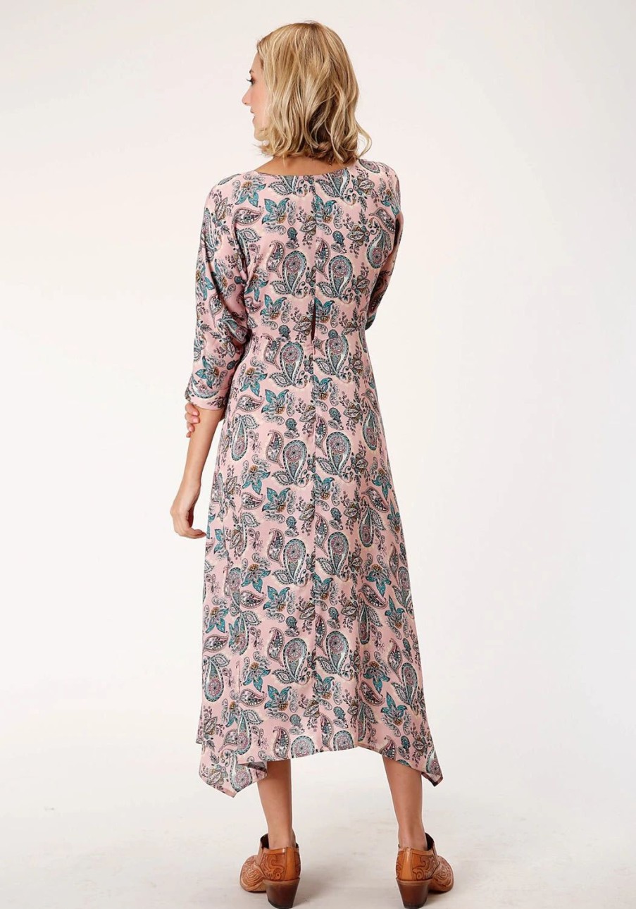 Dresses * | Roper Womens Pink Rayon/Nylon Prairie Paisley S/S Dress