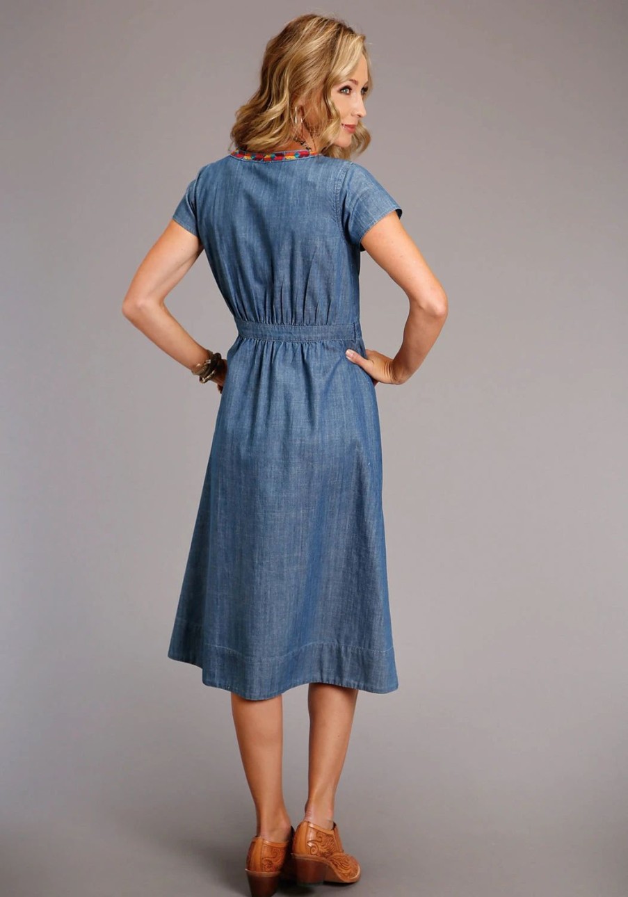 Dresses * | Stetson Womens Blue 100% Cotton Lightweight Denim S/S Dress