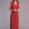 Dresses * | Stetson Womens Red Rayon/Nylon Cross Front Long S/L Dress