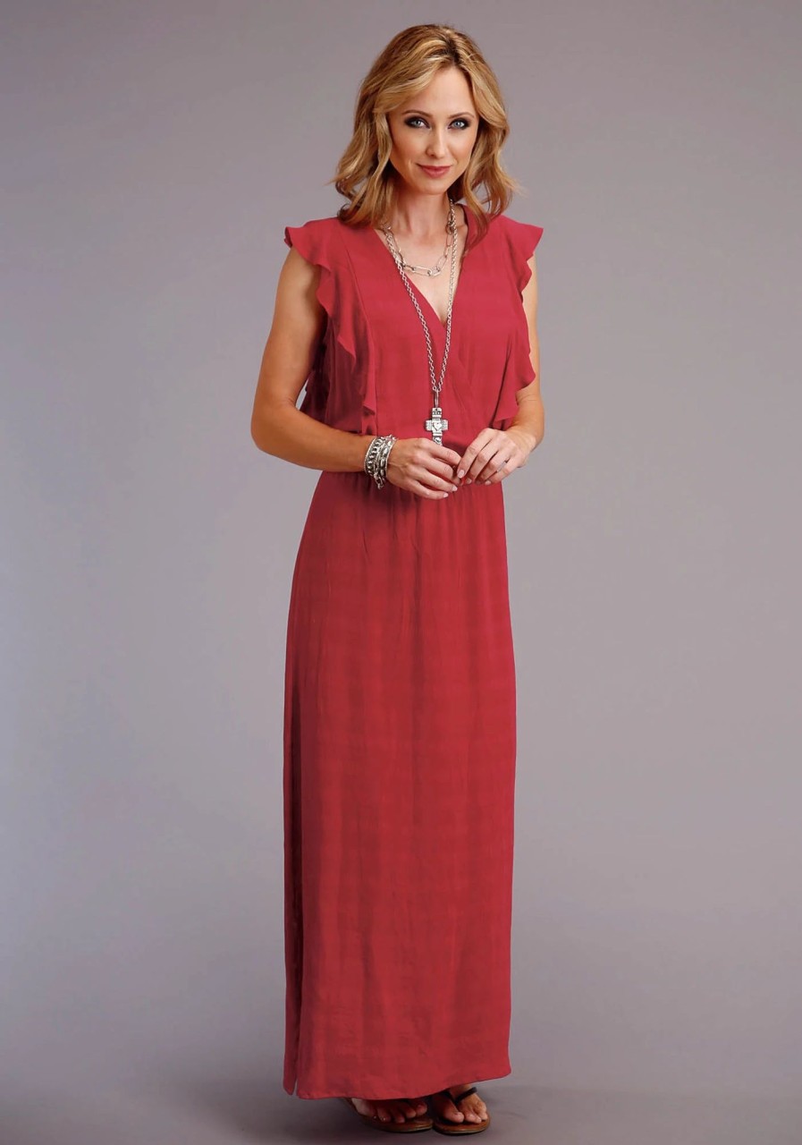 Dresses * | Stetson Womens Red Rayon/Nylon Cross Front Long S/L Dress