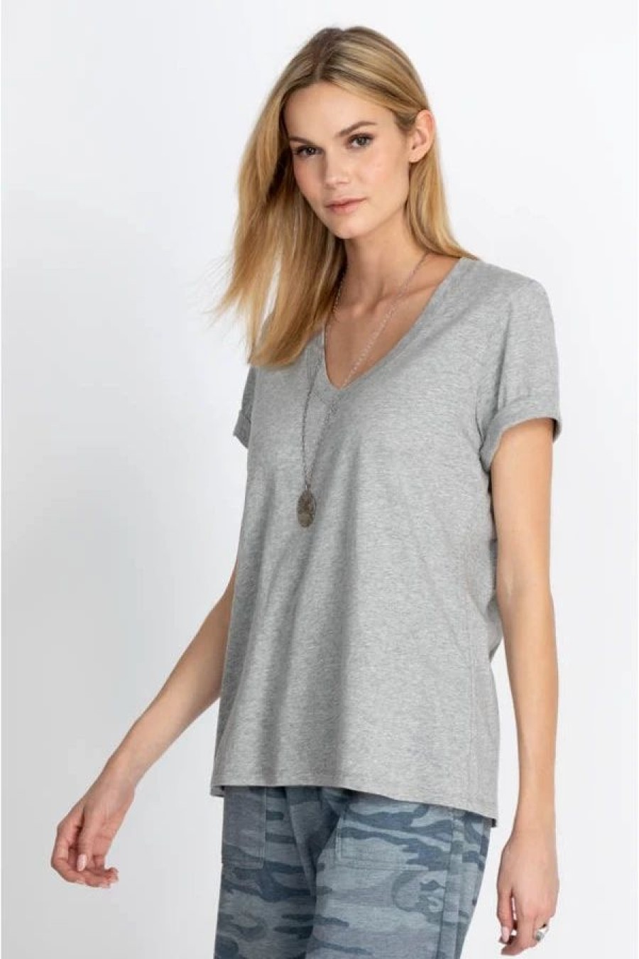 Tees & Tanks * | Short Sleeve V-Neck Layering Tee Heather Grey