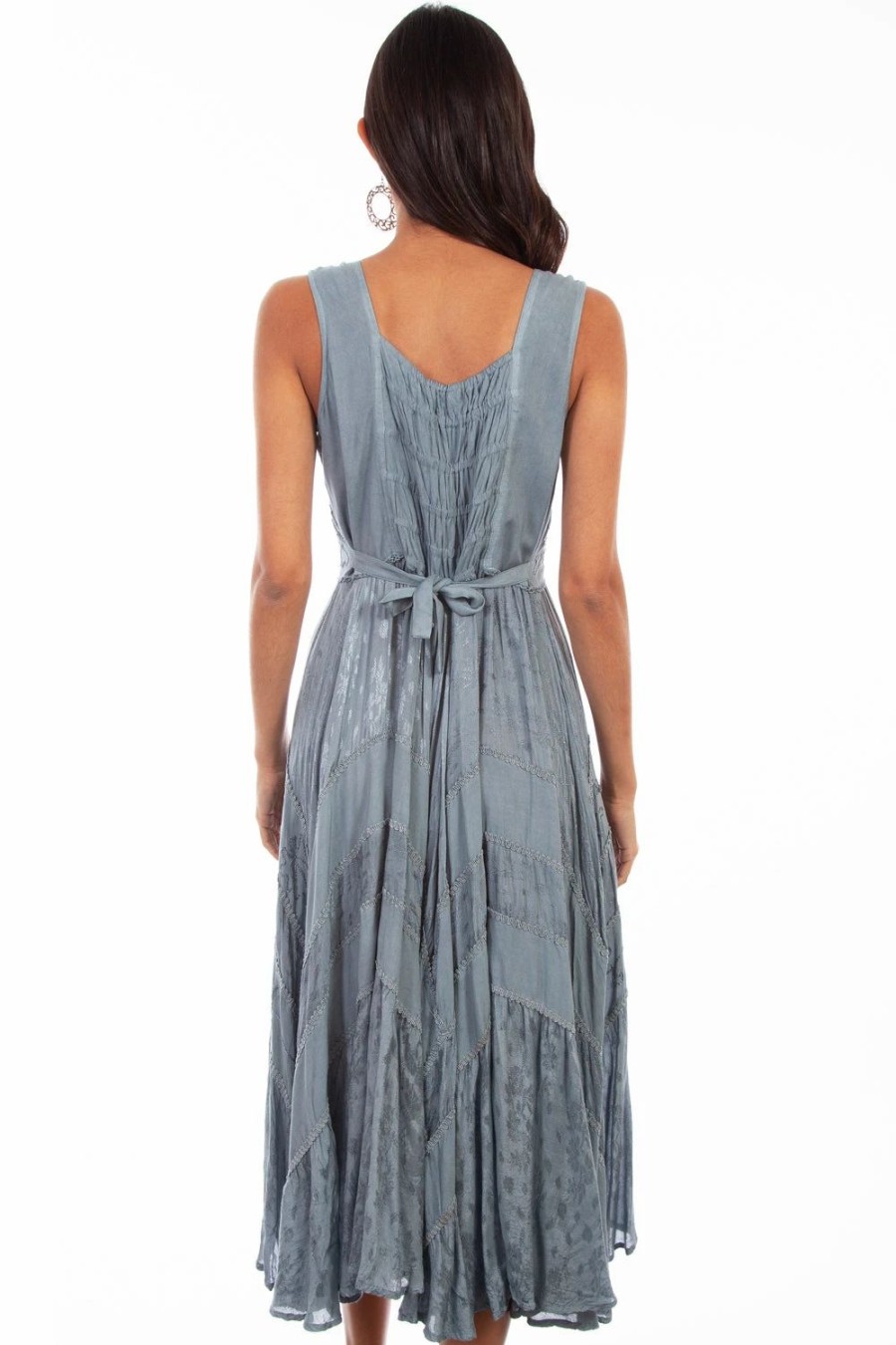 Dresses * | Scully Womens Ash Grey Rayon Lace Front S/L Dress