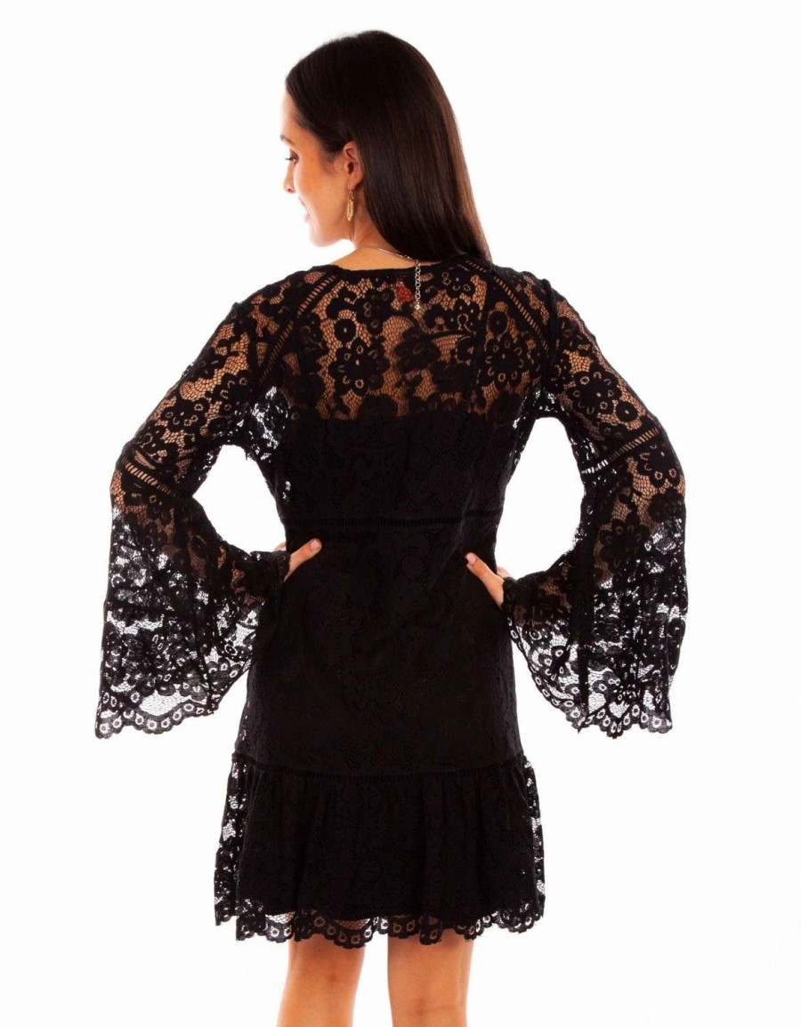 Dresses * | Scully Womens Black Cotton Blend 2-Piece Lace L/S Dress