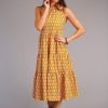 Dresses * | Stetson Womens Yellow 100% Cotton Aztec Schiffli S/L Dress