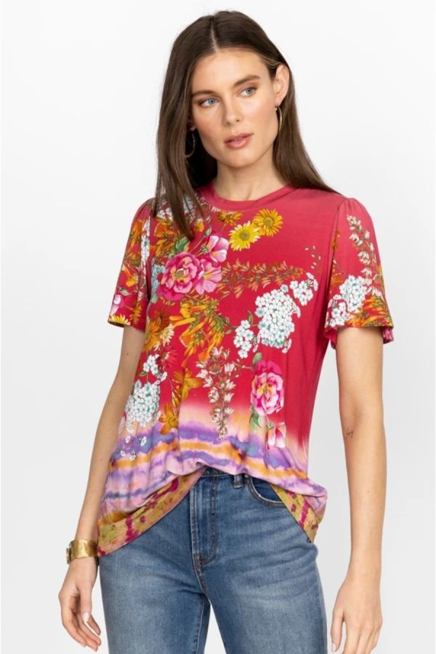 Tees & Tanks * | Golden Rose Flutter Sleeve Tee Multi