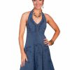 Dresses * | Scully Cantina Collection Halter Dress Dark Blue 100% Cotton Soutache