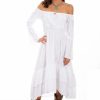 Dresses * | Scully Womens White 100% Cotton Scoop Neck L/S Dress