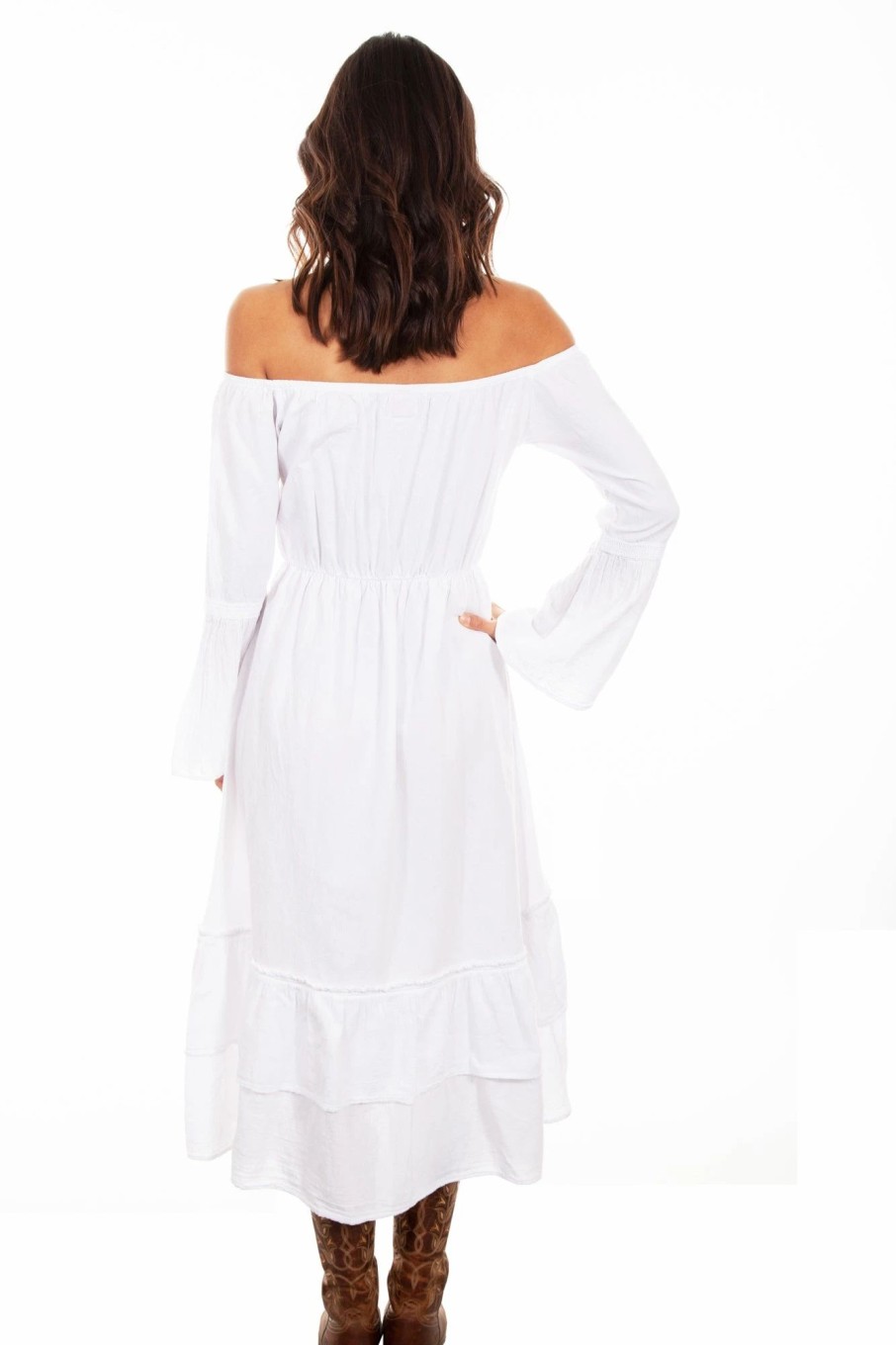 Dresses * | Scully Womens White 100% Cotton Scoop Neck L/S Dress