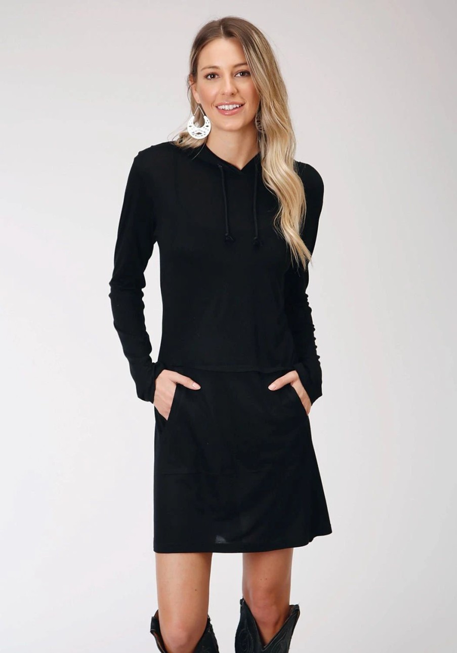 Dresses * | Roper Womens Black Polyester Hooded L/S Dress