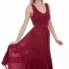 Dresses * | Scully Honey Creek Womens Burgundy Rayon Lace Up Peasant Tiered Dress