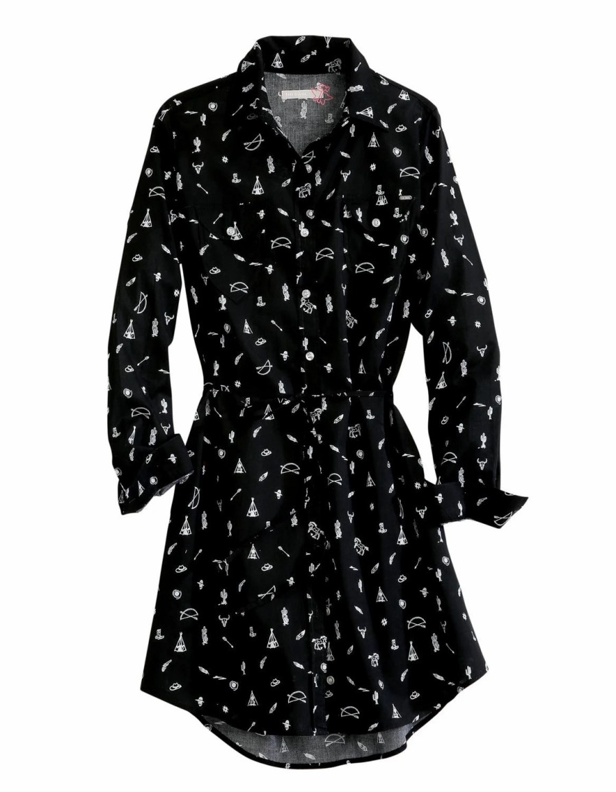 Dresses * | Tin Haul Womens Black 100% Cotton Western Ditsy L/S Dress