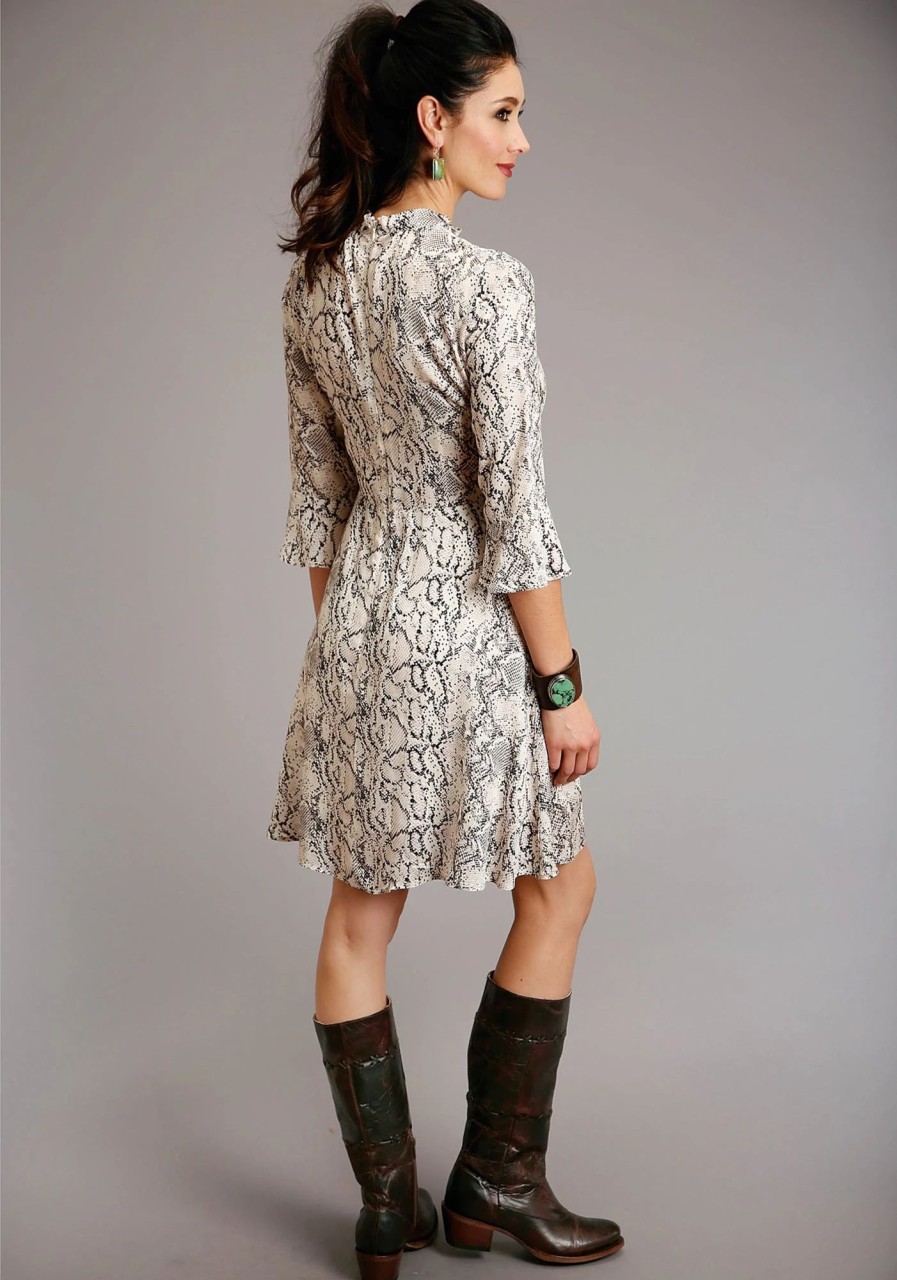 Dresses * | Stetson Womens Cream/Black Rayon/Nylon Snake Skin Print S/S Dress