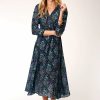 Dresses * | Roper Womens Blue Polyester Floral Diamonds S/S Dress