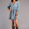 Dresses * | Stetson Womens Denim 100% Cotton Pin Tuck S/S Dress