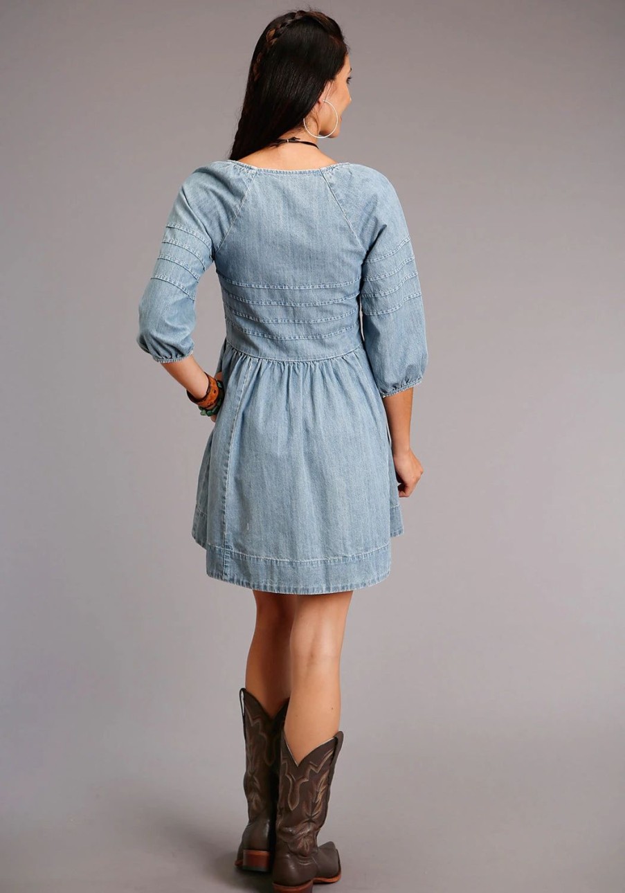 Dresses * | Stetson Womens Denim 100% Cotton Pin Tuck S/S Dress