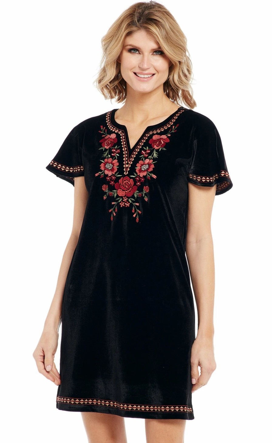 Dresses * | Furmo Cowgirl Up Womens Black Polyester Embroidered Velvet Dress S/S L