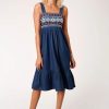 Dresses * | Roper Womens Indigo Blue 100% Cotton Midi Length S/L Dress