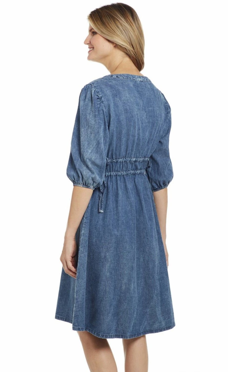 Dresses * | Furmo Cowgirl Up Womens Vintage Denim 100% Cotton Embroidered Dress S/S S