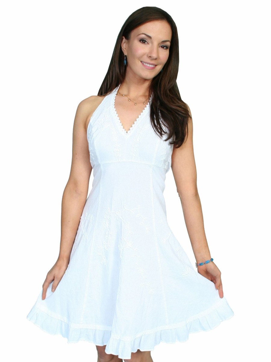 Dresses * | Scully Cantina Collection Halter Dress White 100% Cotton Soutache