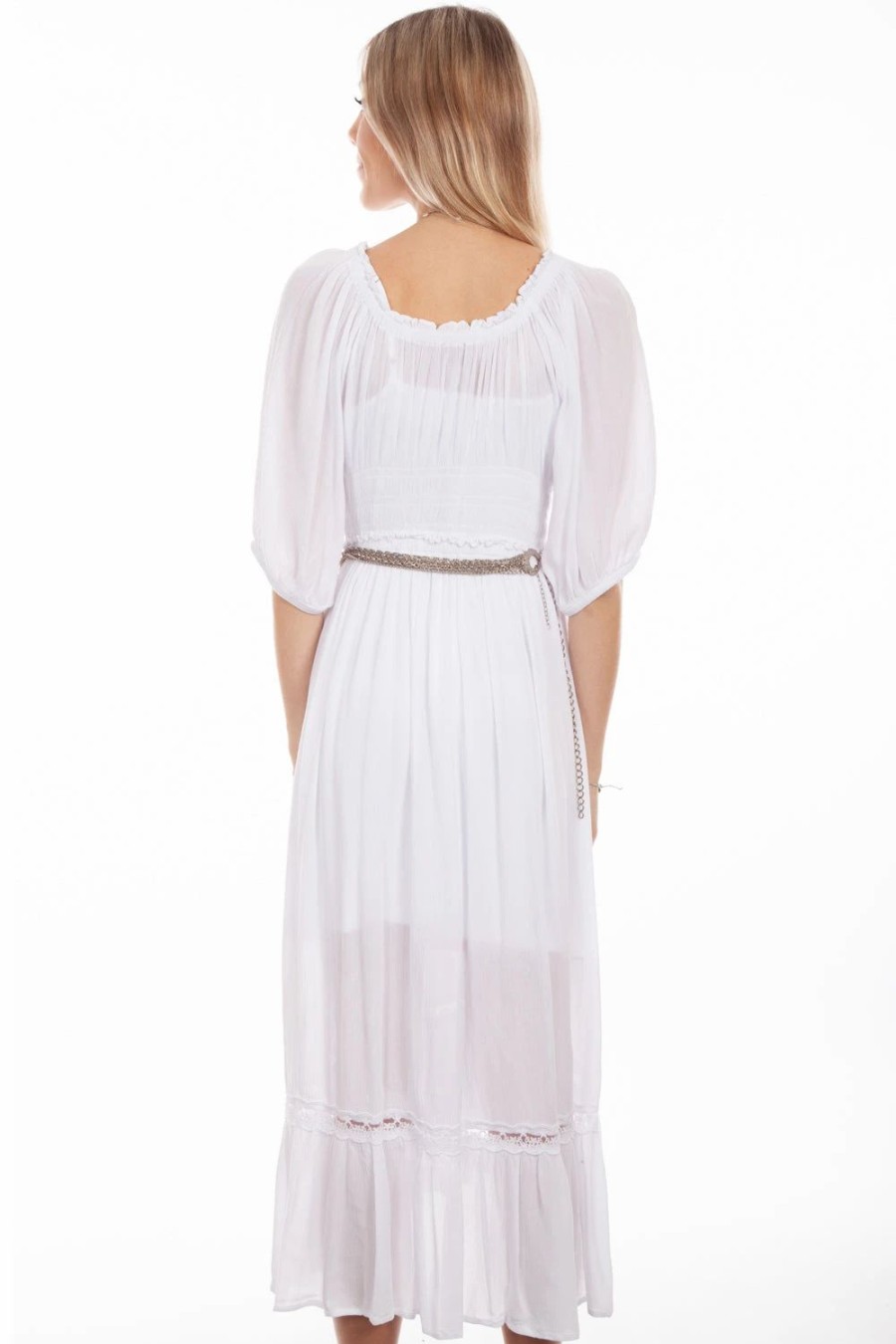 Dresses * | Scully Womens White Rayon Maxi Lace S/L Dress