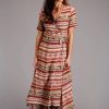 Dresses * | Stetson Womens Red Multi-Color Rayon/Nylon Aztec S/S Dress