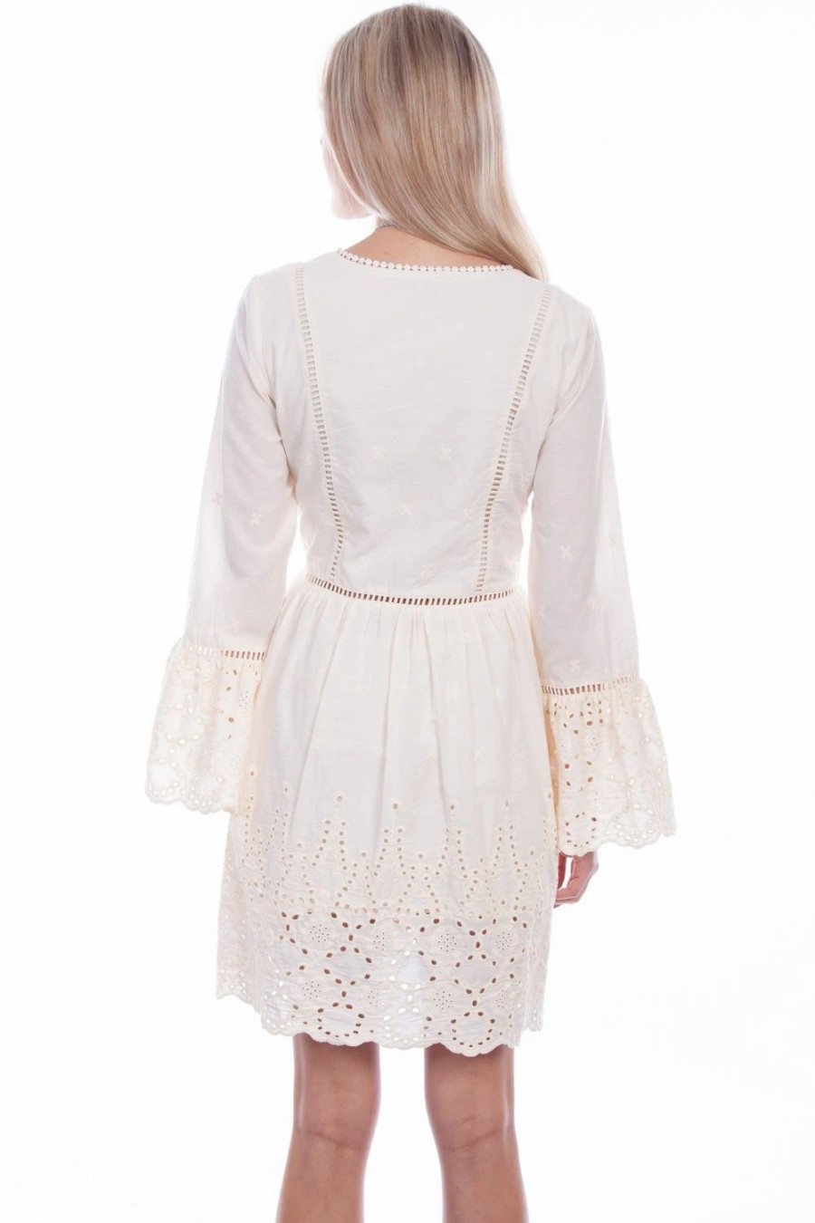 Dresses * | Scully Womens Ivory 100% Cotton Ladder Lace L/S Dress