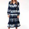 Dresses * | Roper Womens Indigo/White 100% Cotton Tie Dye L/S Dress