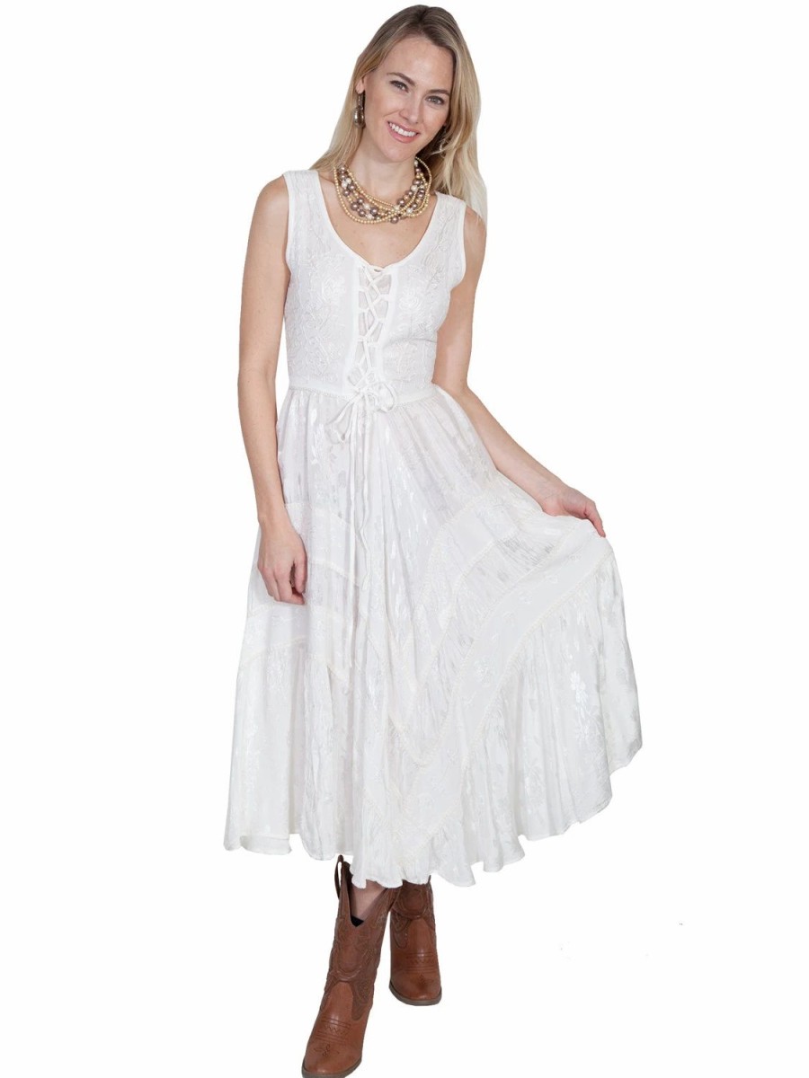 Dresses * | Scully Honey Creek Womens Full Length Dress Ivory 100% Rayon Lace Up