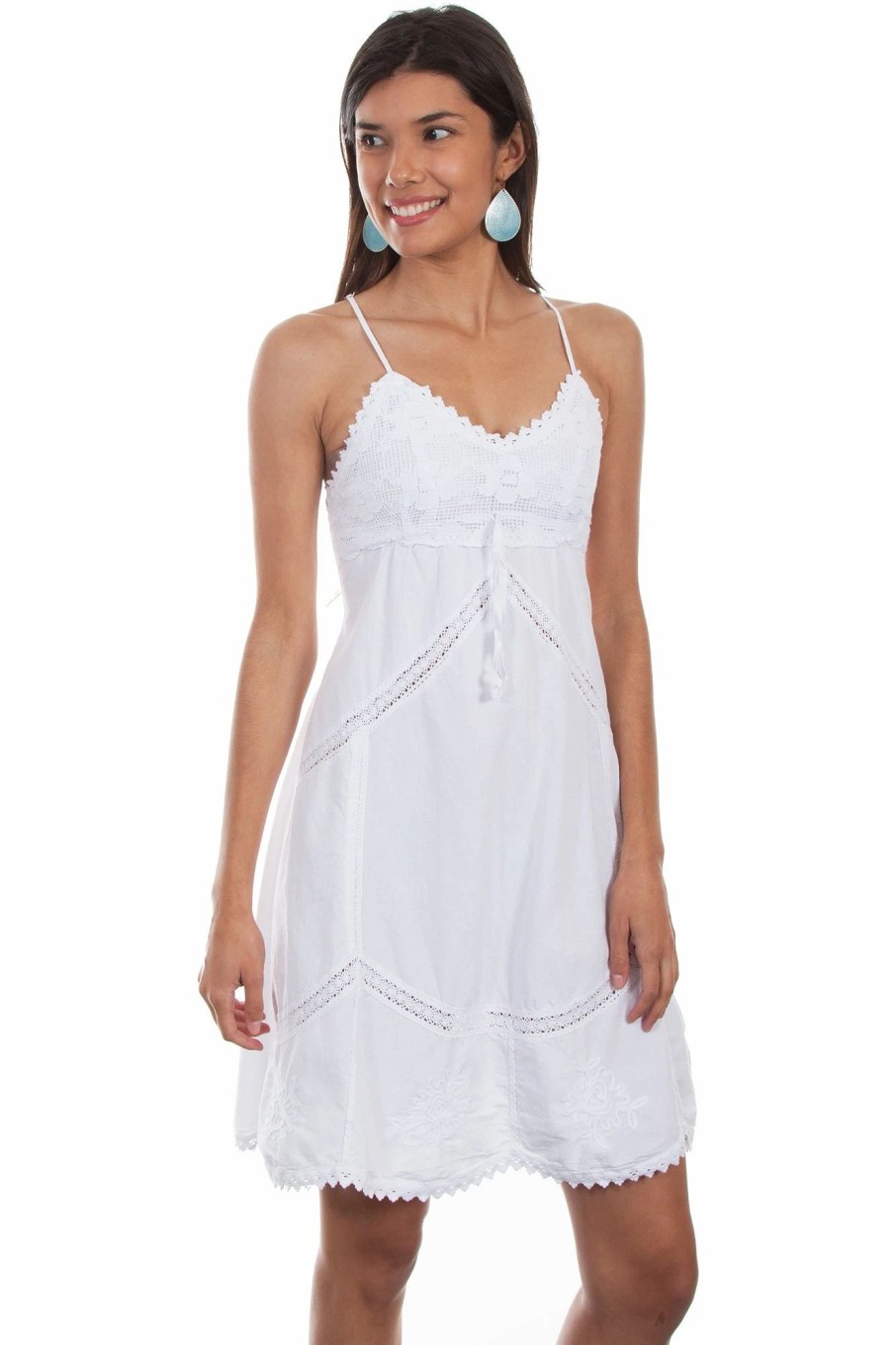 Dresses * | Scully Womens White 100% Cotton Summery S/L Dress