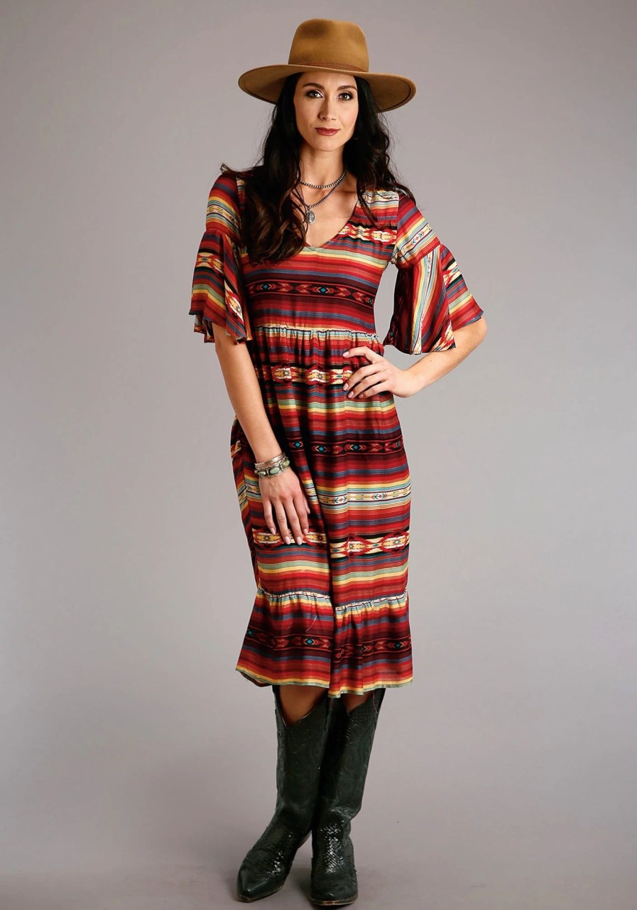 Dresses * | Stetson Womens Multi-Color Rayon/Nylon Serape Print S/S Herringbone Dress