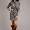 Dresses * | Stetson Womens Black Wash Denim Self Tie Snap L/S Western Dress