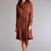 Dresses * | Stetson Womens Tobacco Denim Western Self Tie L/S Dress