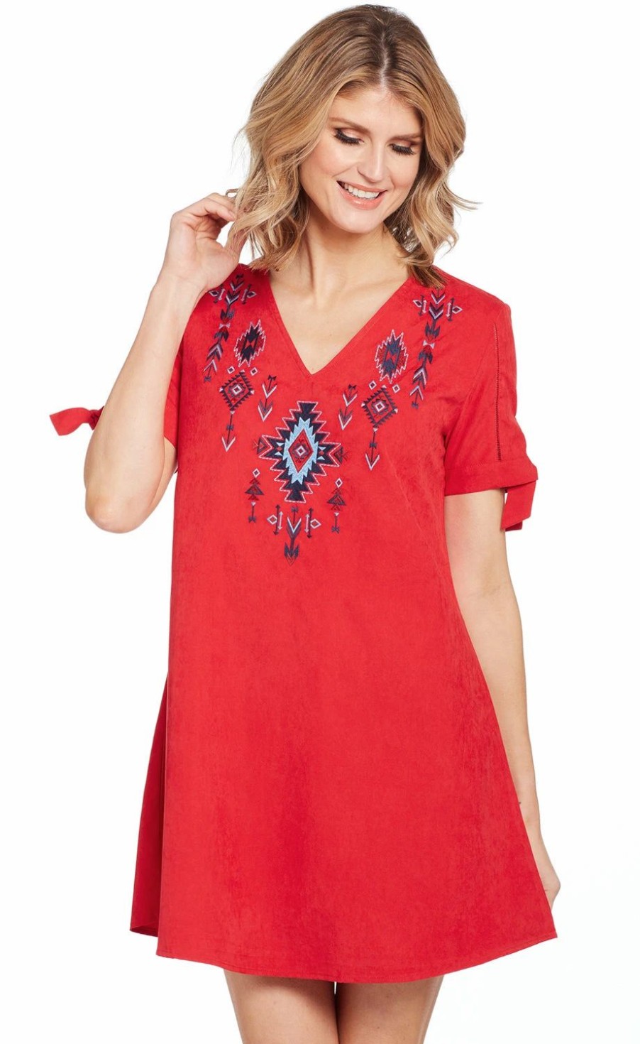 Dresses * | Cowgirl Up Womens Coral Red Polyester Southwest Dress S/S