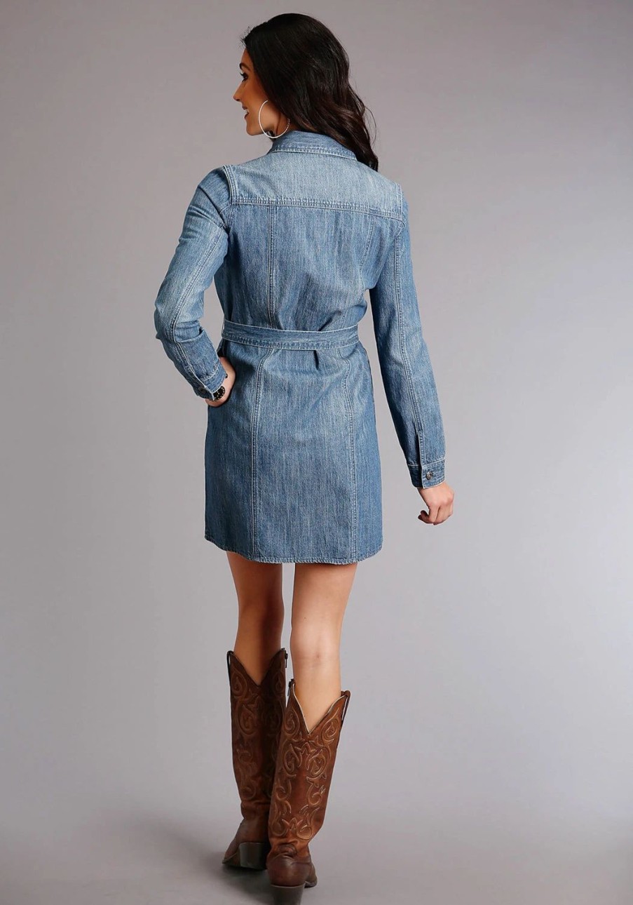 Dresses * | Stetson Womens Denim 100% Cotton Lightweight Button L/S Dress