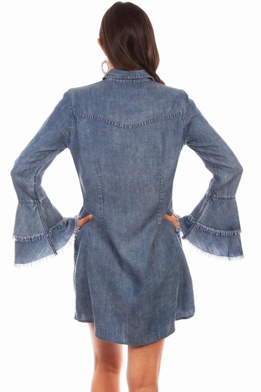 Dresses * | Scully Womens Denim 100% Cotton Western Shirt L/S Dress