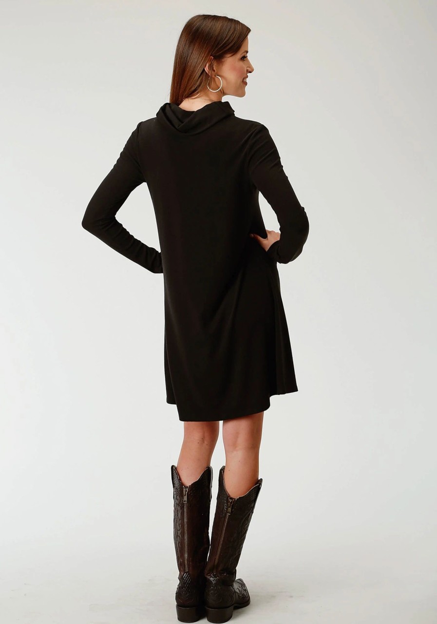 Dresses * | Roper Womens Black Poly/Rayon Cowl Neck L/S Rib Knit Dress