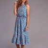 Dresses * | Stetson Womens Blue Multi Polyester Mid-Calf Floral S/L Dress