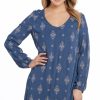 Dresses * | Cowgirl Up Womens Blue Rayon Keyhole Tunic Dress L/S