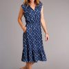 Dresses * | Stetson Womens Blue Rayon/Nylon Vintage Ditzy S/L Dress