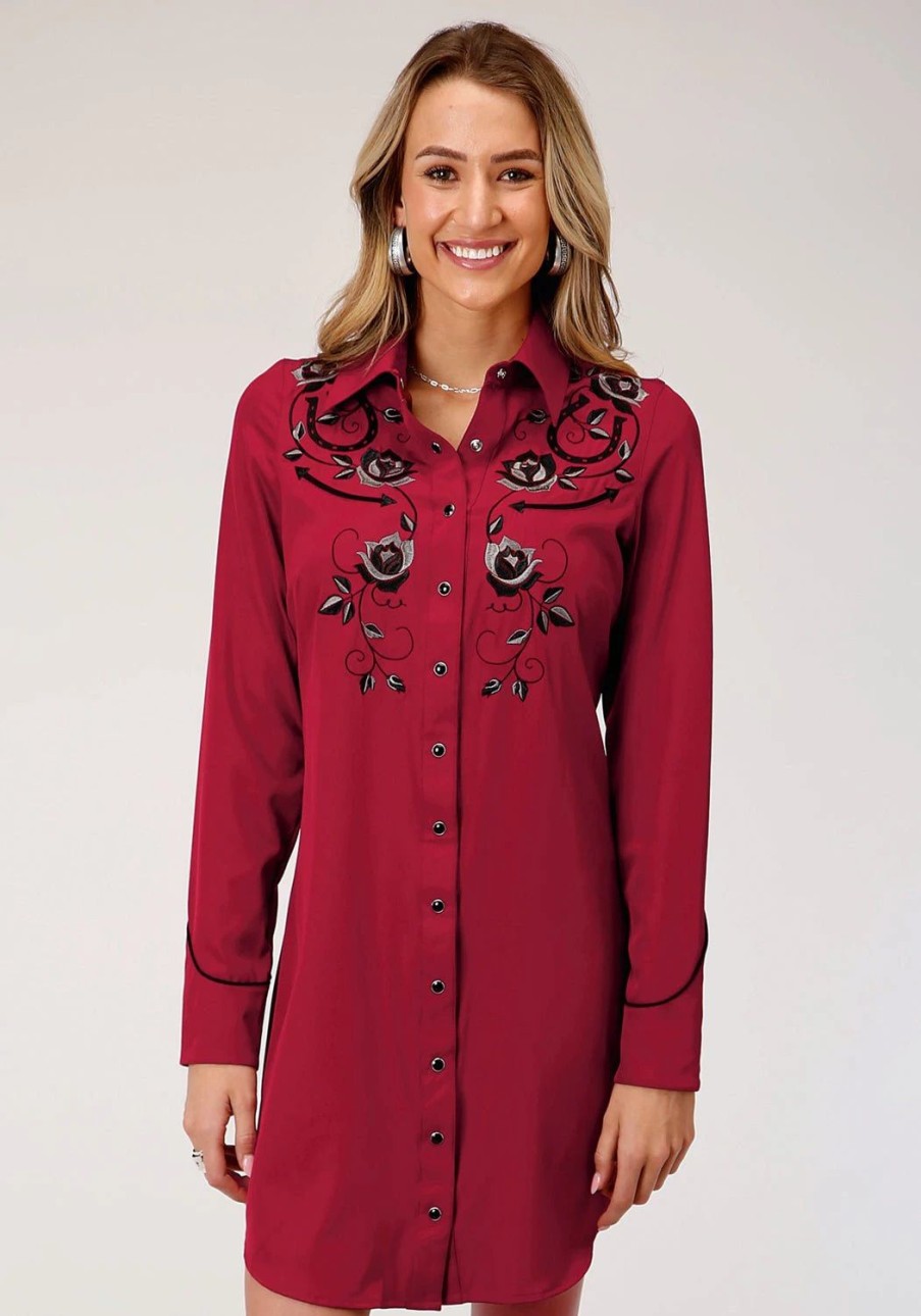 Dresses * | Roper Womens Red Polyester Retro L/S Old West Dress