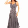 Dresses * | Scully Womens Grey 100% Cotton Long Multi-Fabric S/L Dress