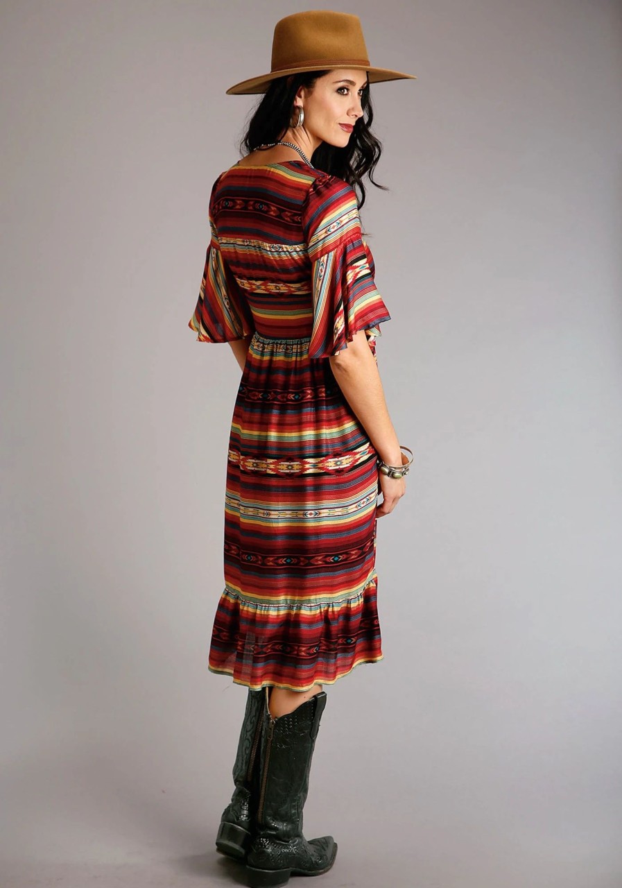 Dresses * | Stetson Womens Multi-Color Rayon/Nylon Serape Print S/S Herringbone Dress