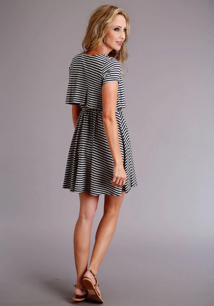 Dresses * | Stetson Womens Navy/White Rayon Striped Wrap S/S Dress