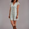 Dresses * | Stetson Womens Blue Rayon/Nylon Feather Print S/S Dress