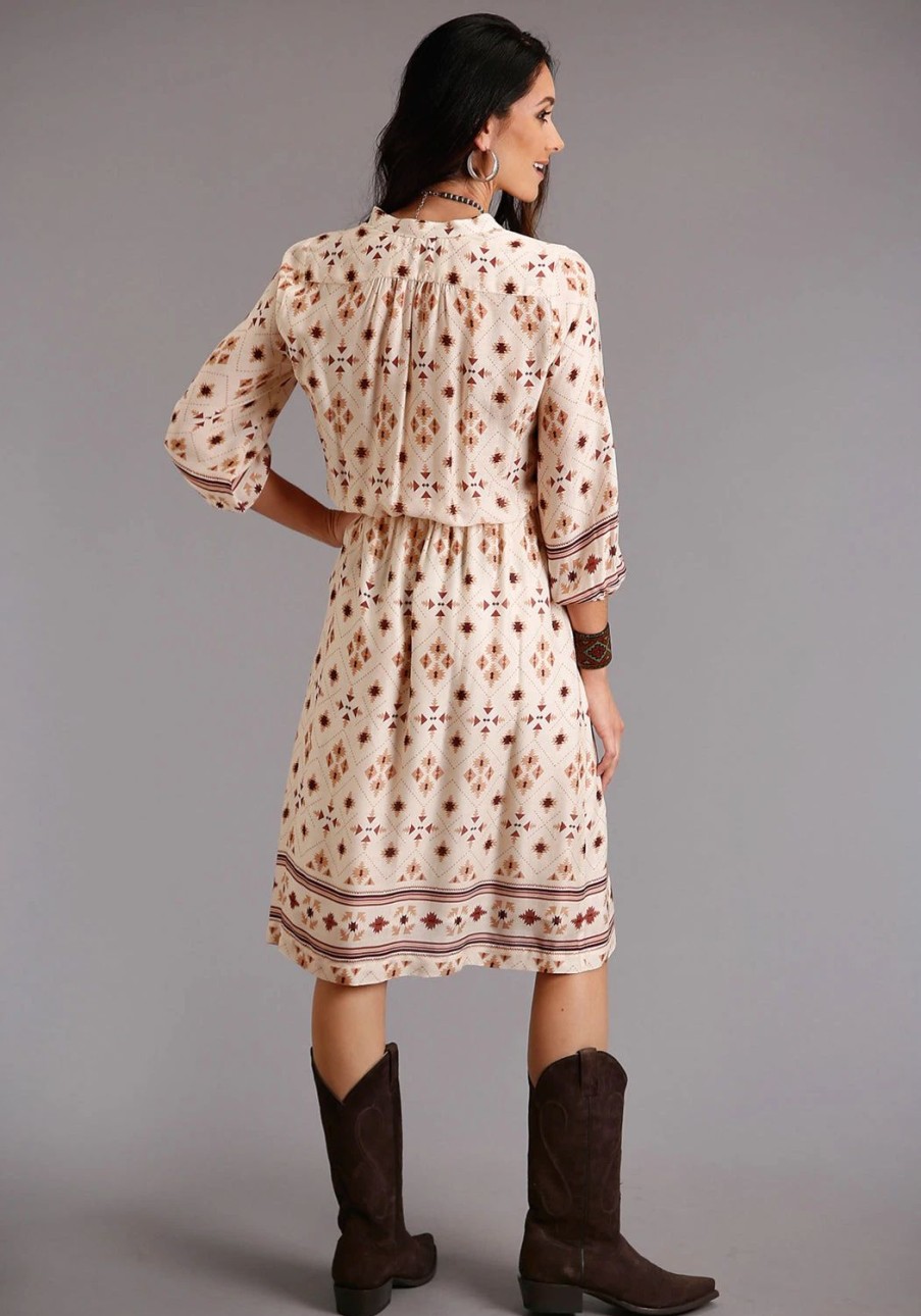 Dresses * | Stetson Womens Cream Rayon/Nylon Gaucho Border 3/4 Sleeve Dress