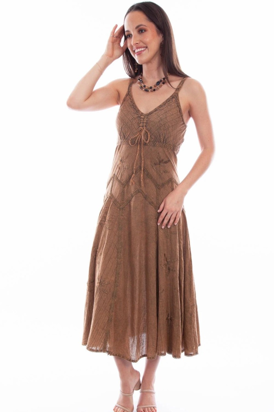 Dresses * | Furmo Scully Honey Creek Womens Spaghetti Strap Dress Copper 100% Cotton Long S